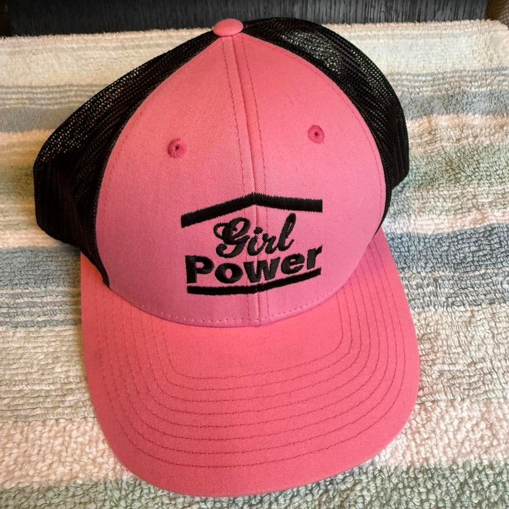 Girl Power Pink Black Trucker Hat Snapback Adjustable Statement Cap Richardson - Picture 2 of 5